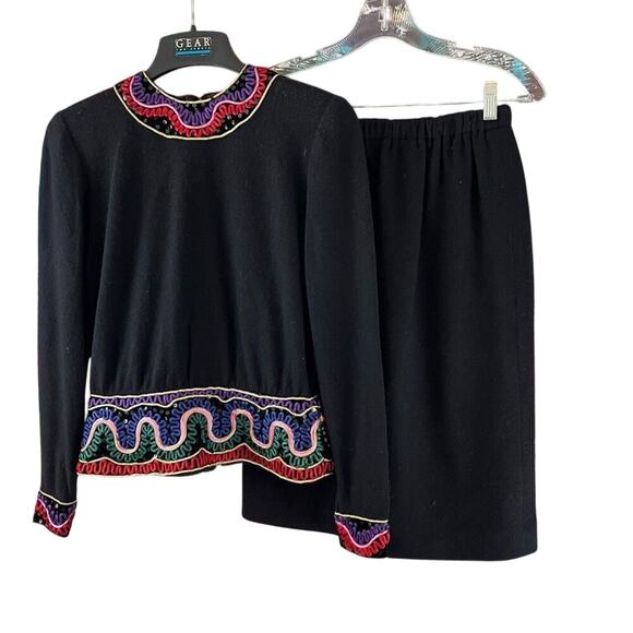 Vintage Ann Lawrence Art To Wear Skirt Set Size 6 Retro Embellished - Picture 1 of 7